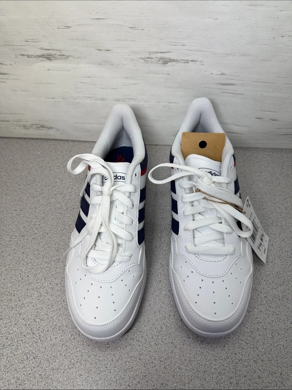 adidas White Navy Red Low-Top Sneakers — Classic 3-Stripes